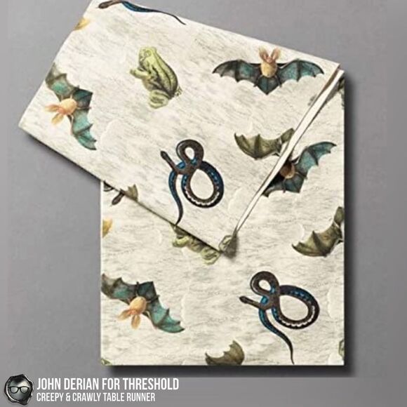 JOHN DERIAN CREEPY & CRAWLY TABLE RUNNER FOR THRESHOLD BAT FROG SNAKE HALLOWEEN - Picture 2 of 9